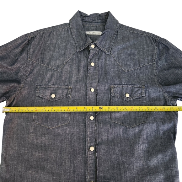 GAP Blue Chambray Cotton Linen Blend Western Shirt Snap button large - Picture 2 of 13